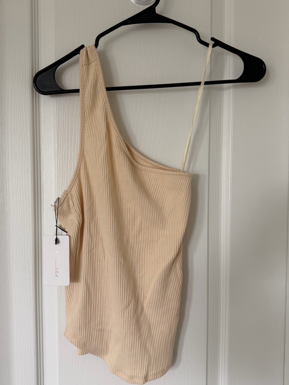 One-Shoulder Ribbed Tank Top in Beige